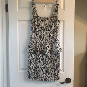 Peplum tan and black cotton dress